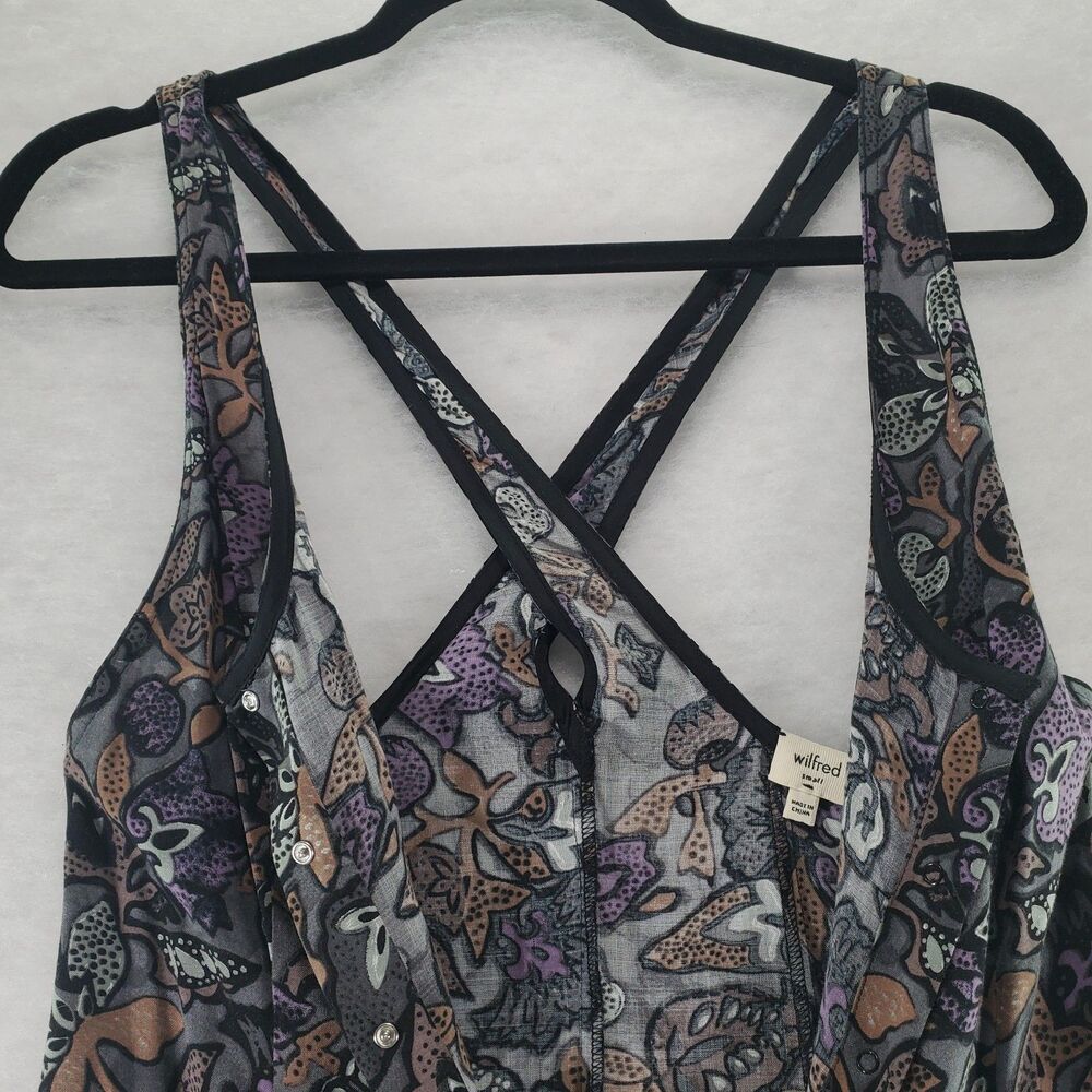 S Wilfred Aritzia Maxi Midi Dress Tank Sleeveless Rayon Floral Grey Black Purple - Picture 6 of 12